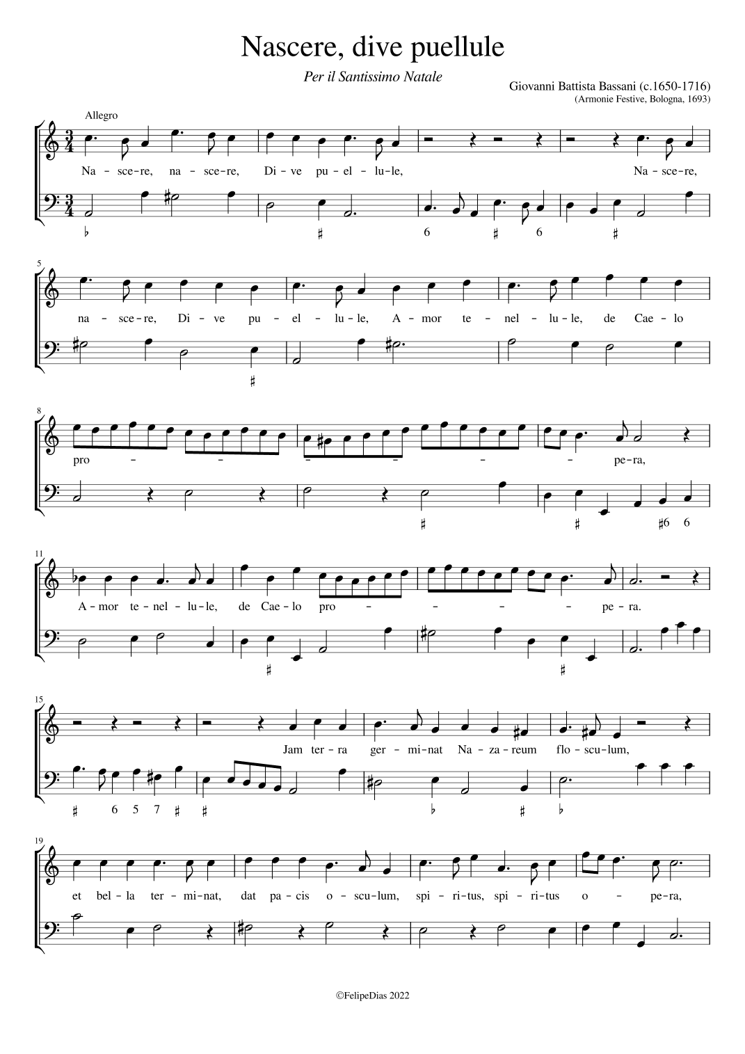 Nascere dive puellule (arr. Early Music Scores)