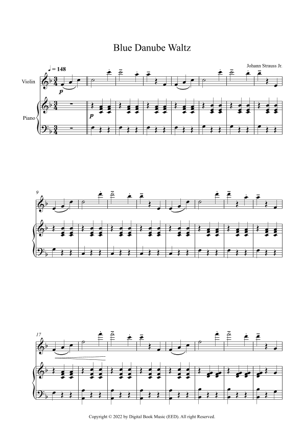 Blue Danube Waltz - Johann Strauss Jr. (Violin + Piano) (arr. Digital Book Music)