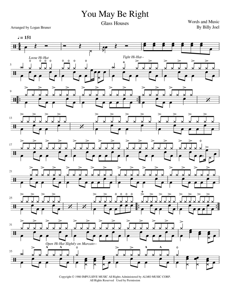 You May Be Right (arr. Logan Bruner)