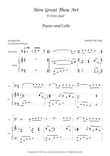How Great Thou Art (O Store Gud) - Cello and piano- Key of C (arr. Luís Gustavo Rossato)
