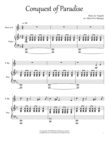 Conquest Of Paradise (arr. Marie-Ève Mainguy)