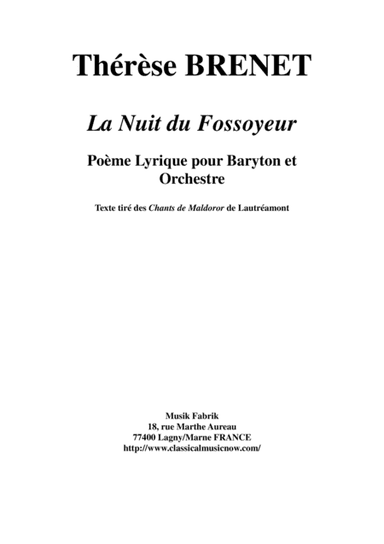 Thérèse Brenet:  La Nuit Du Fossoyeur for baritone and orchestra, score