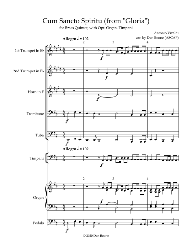 Cum Sancto Spiritu (from Gloria) for Brass Quintet, opt. accomp. (arr. Dan Boone (ASCAP))