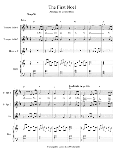 The First Noel - brass and Piano (arr. Connie Boss)