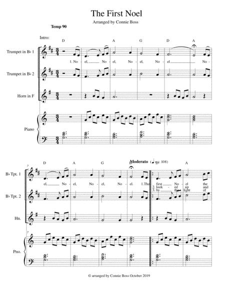 The First Noel - brass and Piano (arr. Connie Boss)