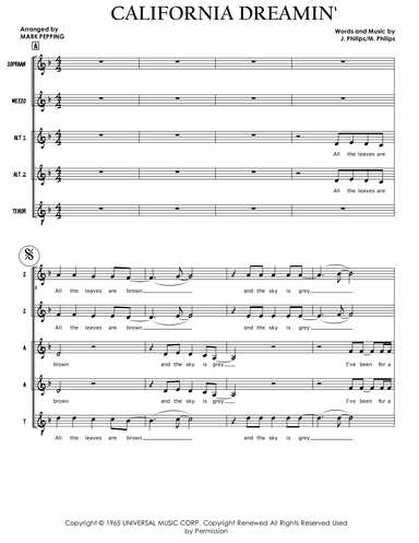 California Dreamin' (arr. Mark Pepping)