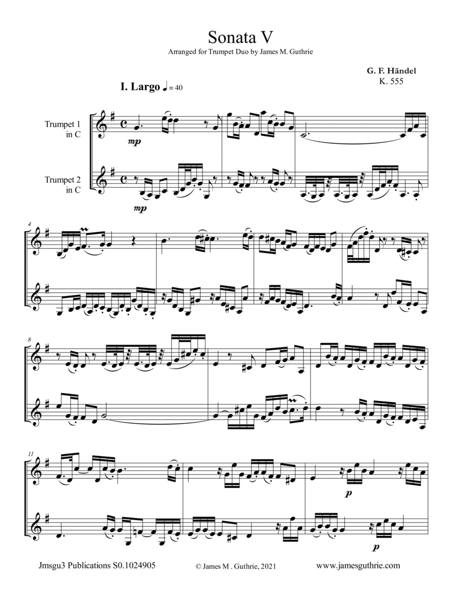 Handel: Sonata No. 5 for Trumpet Duo (arr. James M. Guthrie)