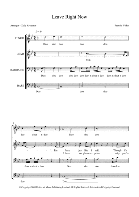 Leave Right Now (arr. Composer Francis (Eg) White, this arrangement Dale Kynaston.)