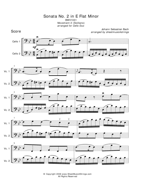 Bach, J.S. - Siciliano for Two Cellos (arr. Linda M. Scott)