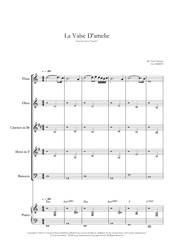 La Valse D'amelie (arr. SMMUS)