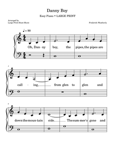 Danny Boy Easy Piano LARGE PRINT (arr. Large Print Sheet Music)