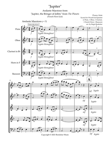Jupiter (Andante Maestoso from "Jupiter, the Bringer of Jollity" from The Planets) (Bb) (Woodwind Qu (arr. Regis Bookshar)
