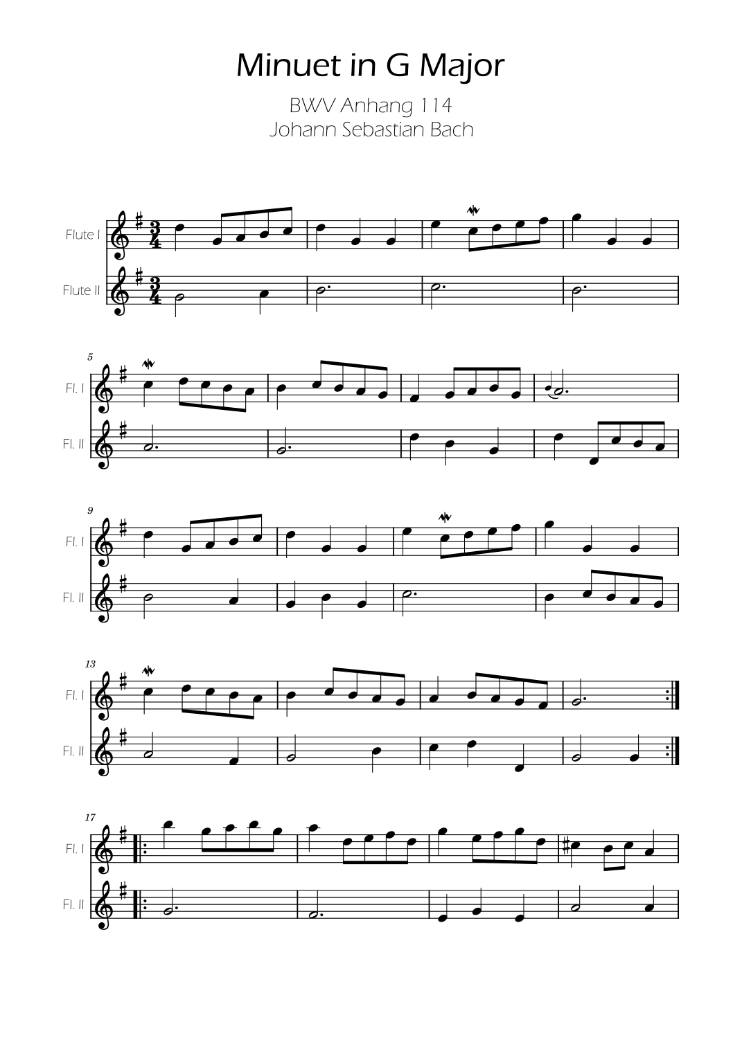 Minuet in G major BWV Anh. 114 - Bach - Flute Duet (arr. Ygor Nunes)