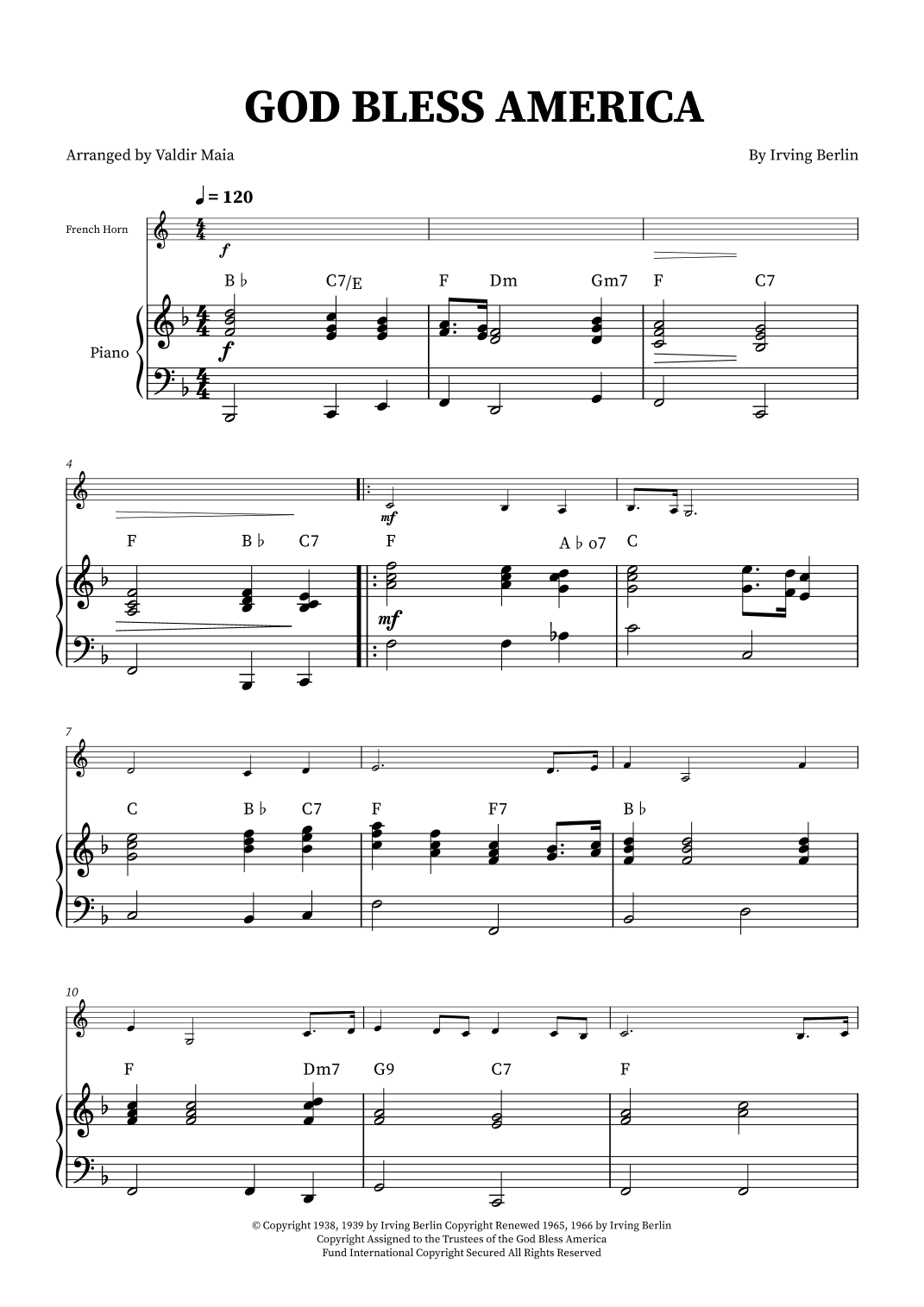 God Bless America ® (arr. Valdir Maia)