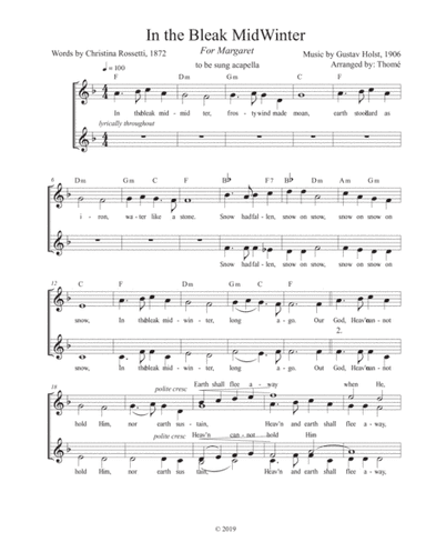 In the Bleak Midwinter for SSAA ensemble (arr. Aria Thomé)