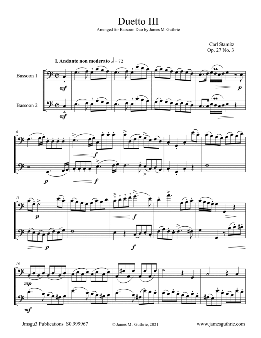 Stamitz: Duet Op. 27 No. 3 for Bassoon Duo (arr. James M. Guthrie)