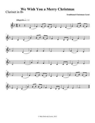 We Wish You a Merry Christmas: clarinet/piano (arr. Meri Dolevski)
