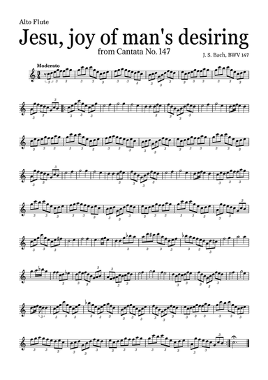 JESU, JOY OF MAN'S DESIRING by Bach - easy version for Alto Flute and piano with chords (arr. Leyandder Trustworthy)