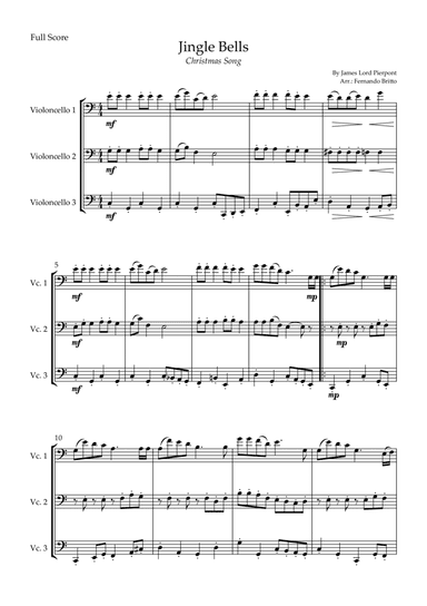 Jingle Bells (Christmas Song) for Cello Trio (arr. Fernando Britto)
