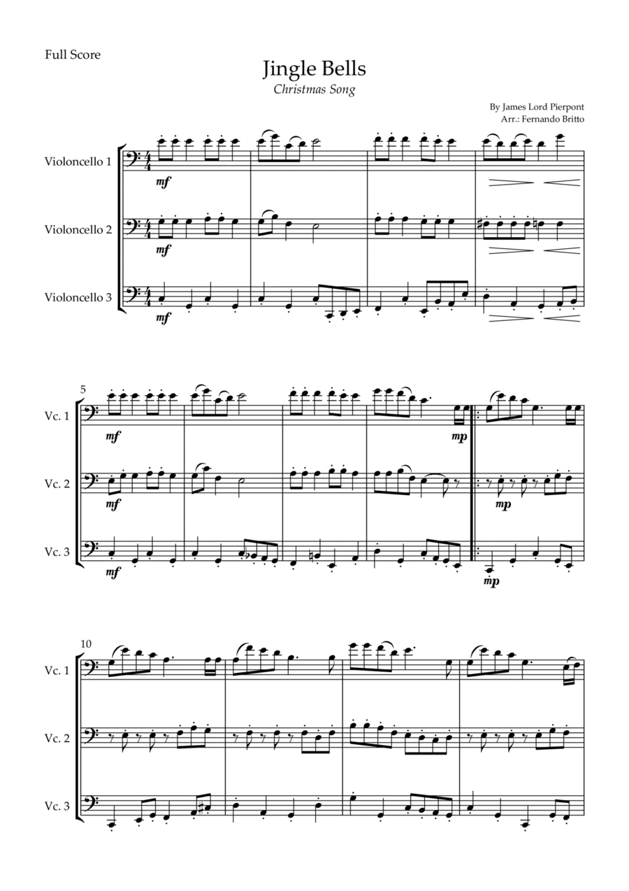 Jingle Bells (Christmas Song) for Cello Trio (arr. Fernando Britto)
