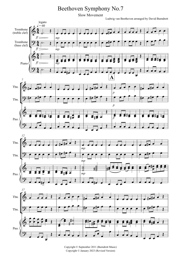 Beethoven Symphony No.7 (slow movement) for Trombone and Piano (arr. David Burndrett)