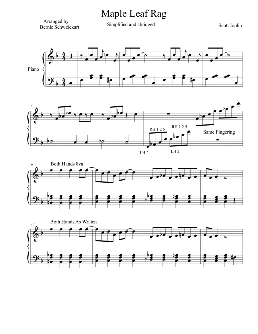 Maple Leaf Rag Simplified and Abridged (arr. Bernie Schweickart)