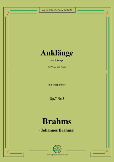 Brahms-Anklange,Op.7 No.3,from 6 Songs,in f sharp minor (arr. Open Cloud)