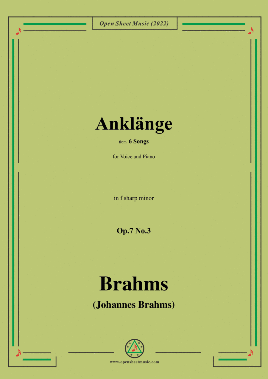 Brahms-Anklange,Op.7 No.3,from 6 Songs,in f sharp minor (arr. Open Cloud)