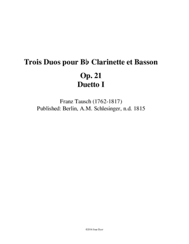 Duo for Clarinet and Bassoon (arr. Joan Dyer)