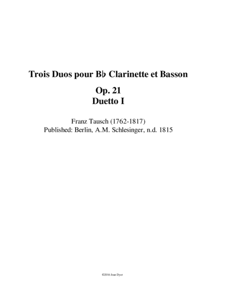Duo for Clarinet and Bassoon (arr. Joan Dyer)