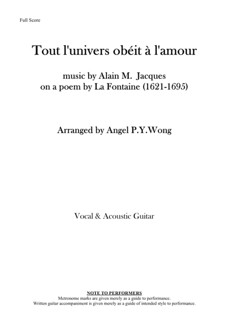 Tout l'univers obéit a l'amour guitar arr.
