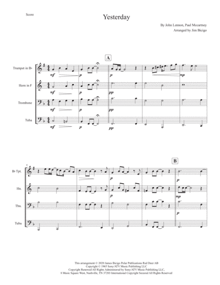 Yesterday (arr. Jim Bicigo)