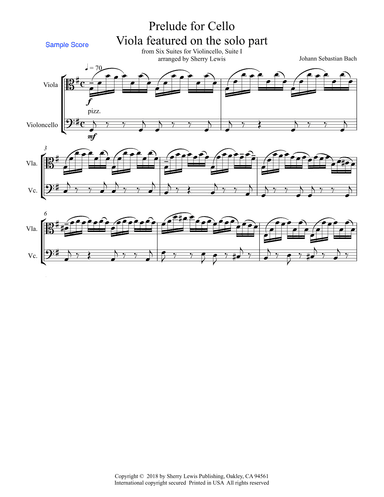 PRELUDE FROM CELLO SUITE NO. 1 by Bach String Duo with Viola melody for viola and cello Intermediate (arr. Sherry Lewis Publishing)