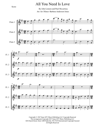 All You Need Is Love - Score Only (arr. Barbara Anderson-Jones)