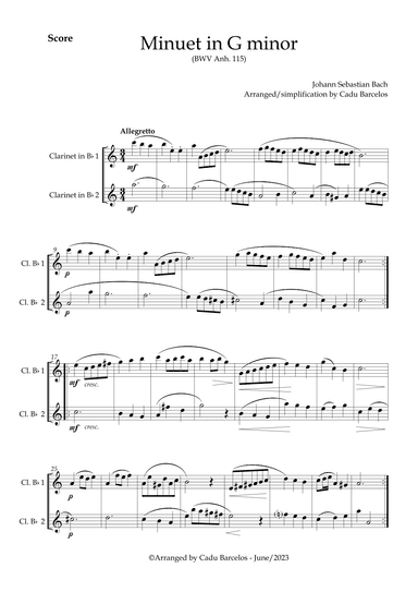Minuet in G minor BWV anh 115 (Bach) 2 Clarinets (arr. Cadu Barcelos)