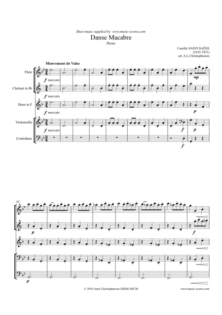 Danse Macabre - Flute, Clarinet, French Horn, Cello and Contrabass (arr. Anne Christopherson GRSM ARCM)