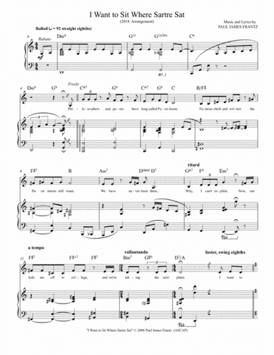 I Want to Sit Where Sartre Sat (Key: C-major intro and G-major refrain)