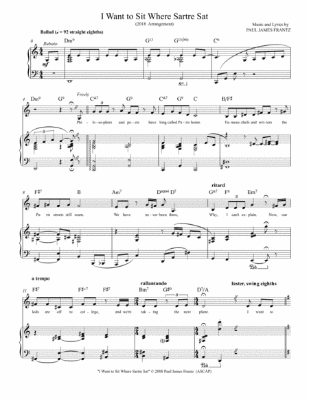 I Want to Sit Where Sartre Sat (Key: C-major intro and G-major refrain)