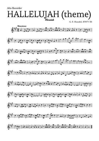 Aleluia (HALLELUJAH), of the Messiah - for Alto Recorder and accompaniment (arr. Leyandder Trustworthy)
