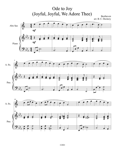 Ode to Joy (Joyful, Joyful, We Adore Thee) for alto sax with piano accompaniment (arr. B. C. Dockery)