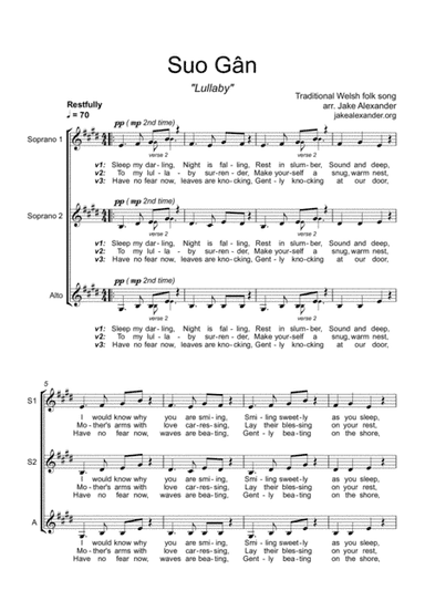 Suo Gân - SSA a cappella (arr. Jake Alexander)