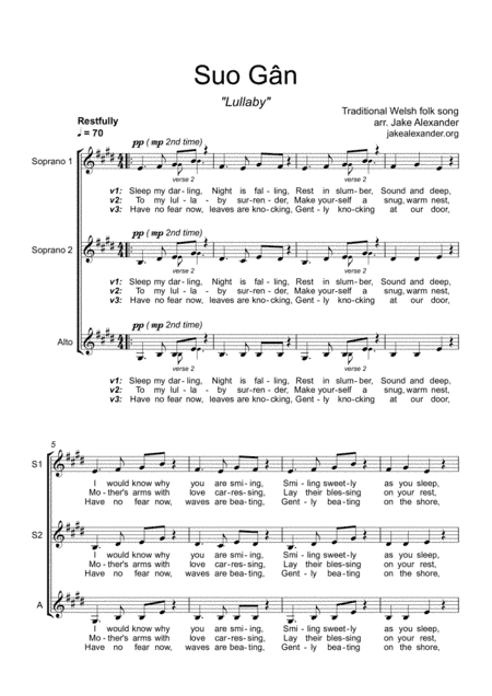 Suo Gân - SSA a cappella (arr. Jake Alexander)