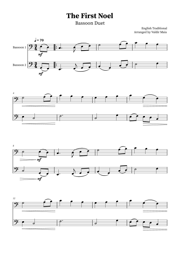 The First Noel - Bassoon Duet (arr. Valdir Maia)