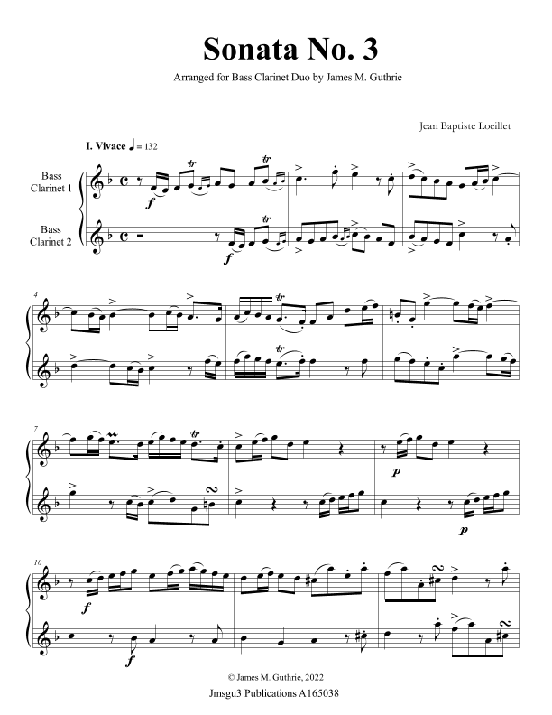 Loeillet: Sonata No. 3 for Bass Clarinet Duo (arr. James M. Guthrie)