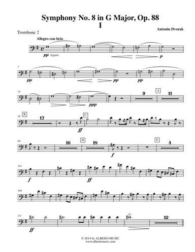 Dvorak Symphony No. 8, Movement I - Trombone in Bass Clef 2 (Transposed Part), Op. 88 (arr. Doug Clyde)
