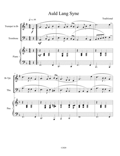 Auld Lang Syne (trumpet and trombone duet) with optional piano accompaniment (arr. B. C. Dockery)