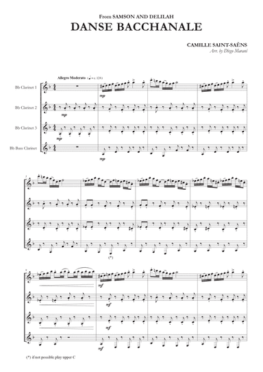 Danse Bacchanale for Clarinet Quartet (arr. Diego Marani)