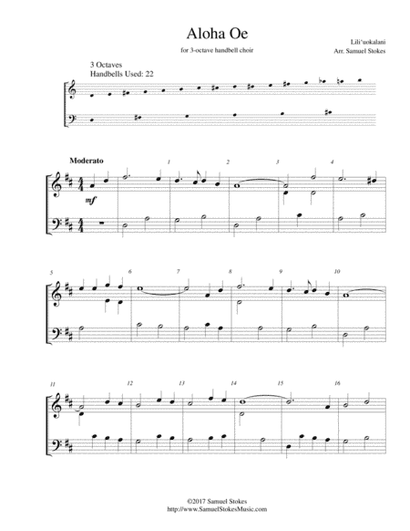 Aloha Oe - for 3-octave handbell choir (arr. Samuel Stokes)