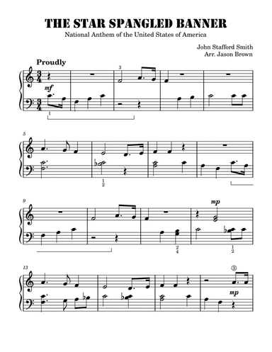 The Star Spangled Banner - Easy Piano (Level 2A or 2B) (arr. Jason Brown)