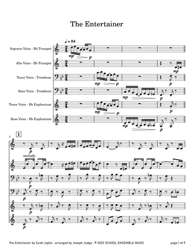 The Entertainer by Scott Joplin for Brass Quartet in Schools (arr. Joseph Judge)